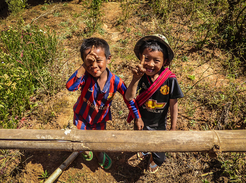 Children having fun during the trekking Myanmar