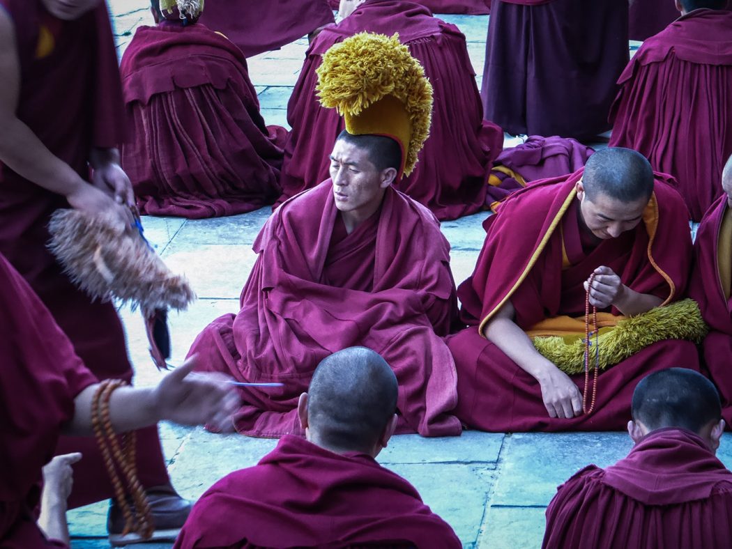 Silk road start Buddhist monks in Kumbum monastery Qinghai China