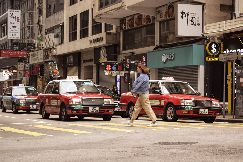 The famous red taxis in Hong kong